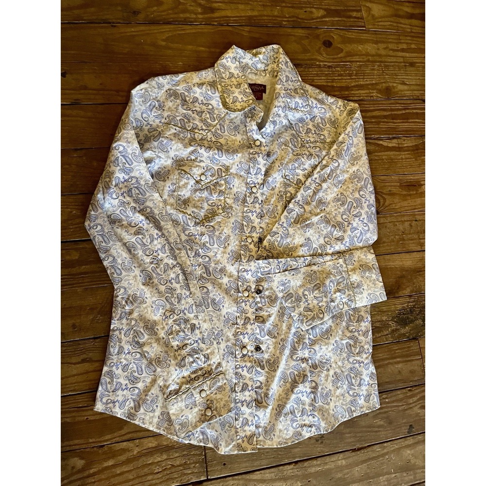 Life Style Men's White/Blue Paisley Cotton Button-Up Shirt M Regular LS